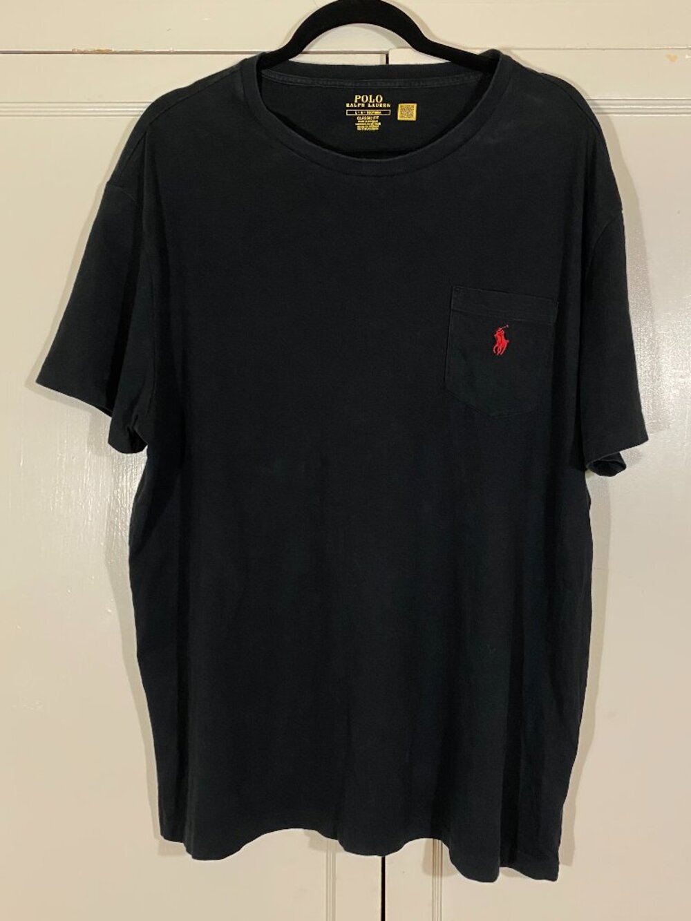 POLO RALPH LAUREN Black Short Sleeve Classic Fit T-Shirt Red Logo, Men's Large